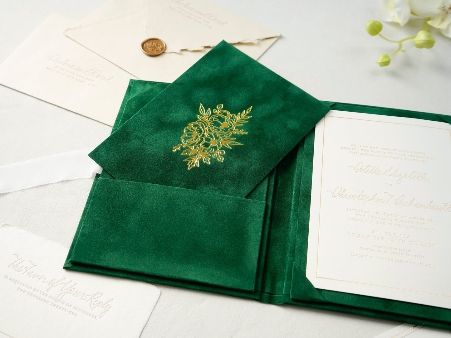 Linen Invitation Folio - Velvet green