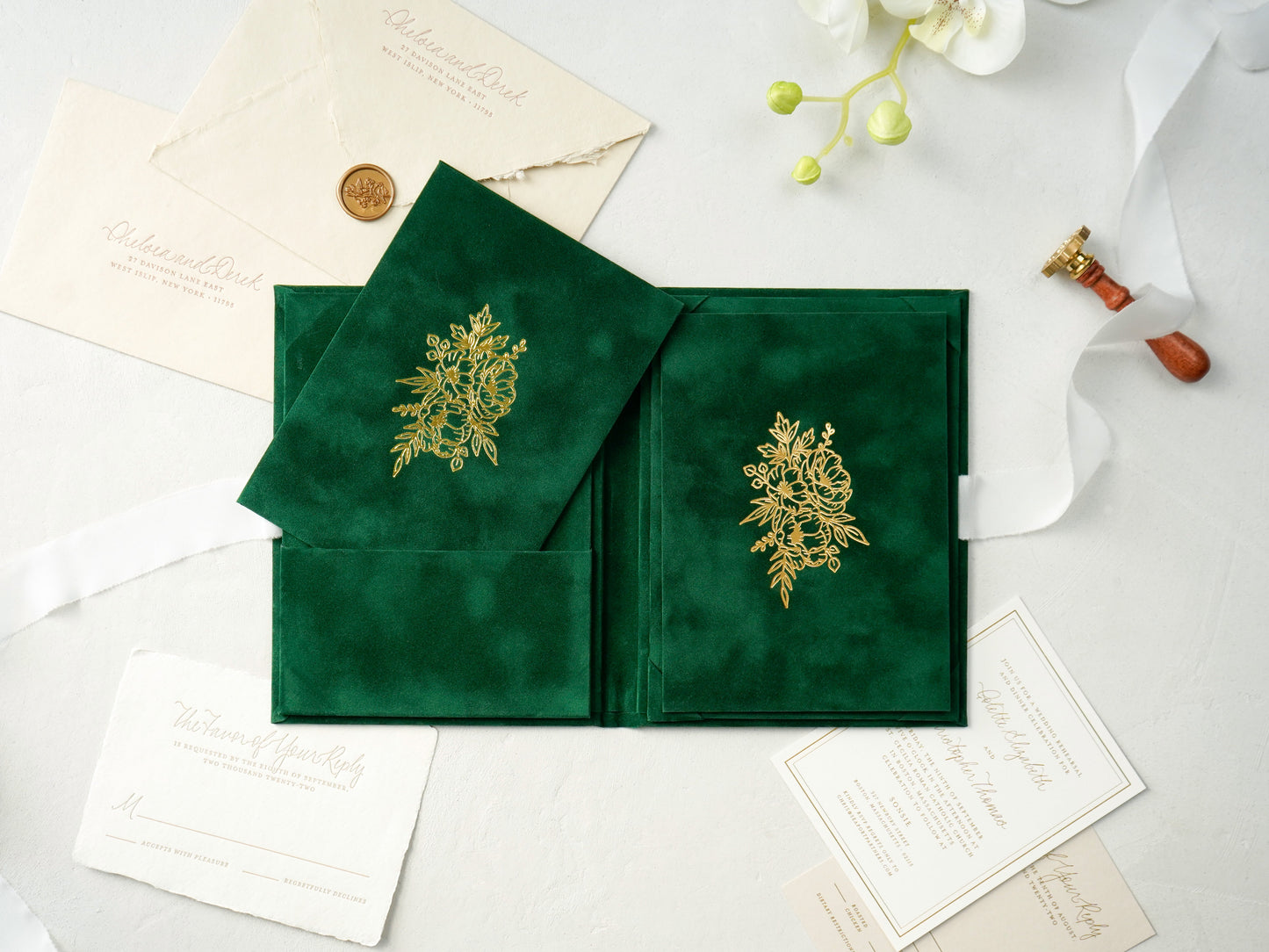 Linen Invitation Folio - Velvet green