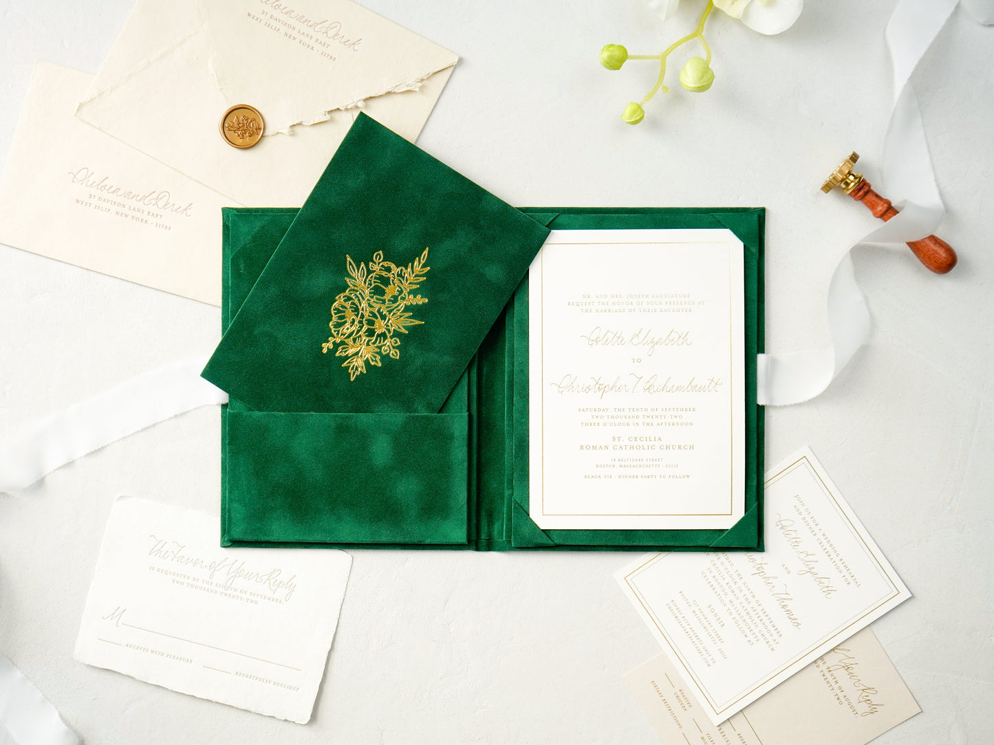 Linen Invitation Folio - Velvet green